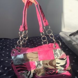 Pink multi pattern purse